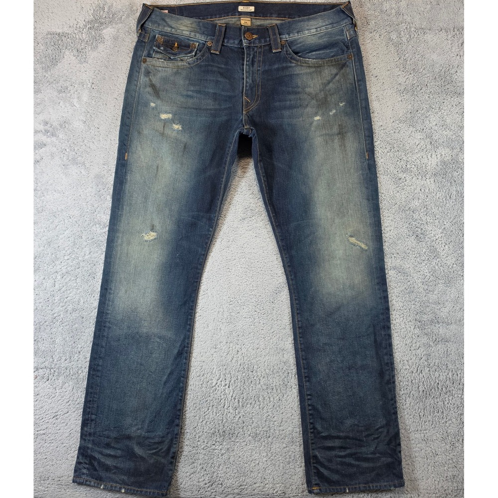 Vtg True Religion Ricky Jeans Mens 38 (Fits 40) Blue Relaxed Y2K Distressed USA